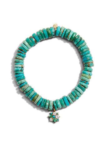 Multi Cocktail Disk on Turquoise Beaded Bracelet