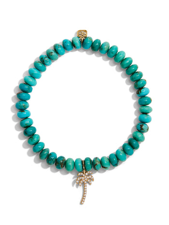 Diamond Palm Tree on Turquoise Beaded Bracelet