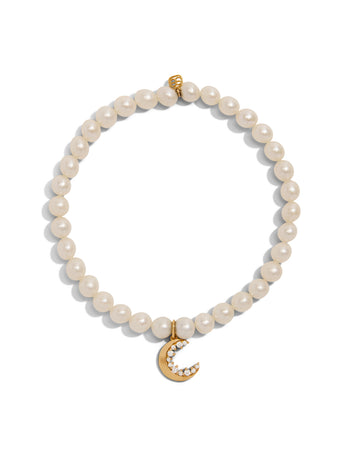 Cocktail Crescent Moon on Small Pearl Beaded Bracelet