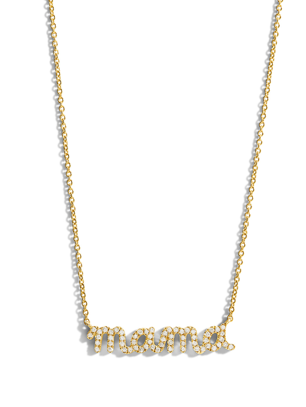 Diamond Script Mama Yellow Gold Necklace