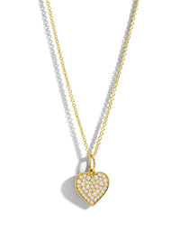 Small Diamond Pavé Heart Pendant Yellow Gold Necklace