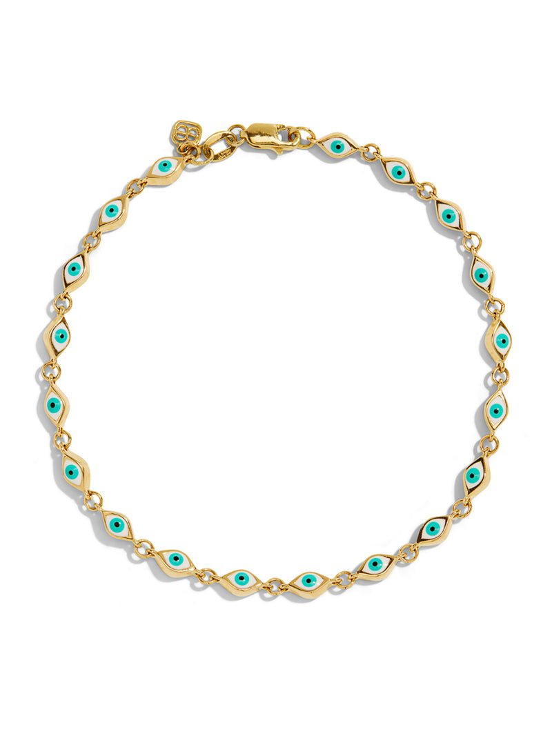 Multi Mini Enamel Evil Eye Yellow Gold Bracelet