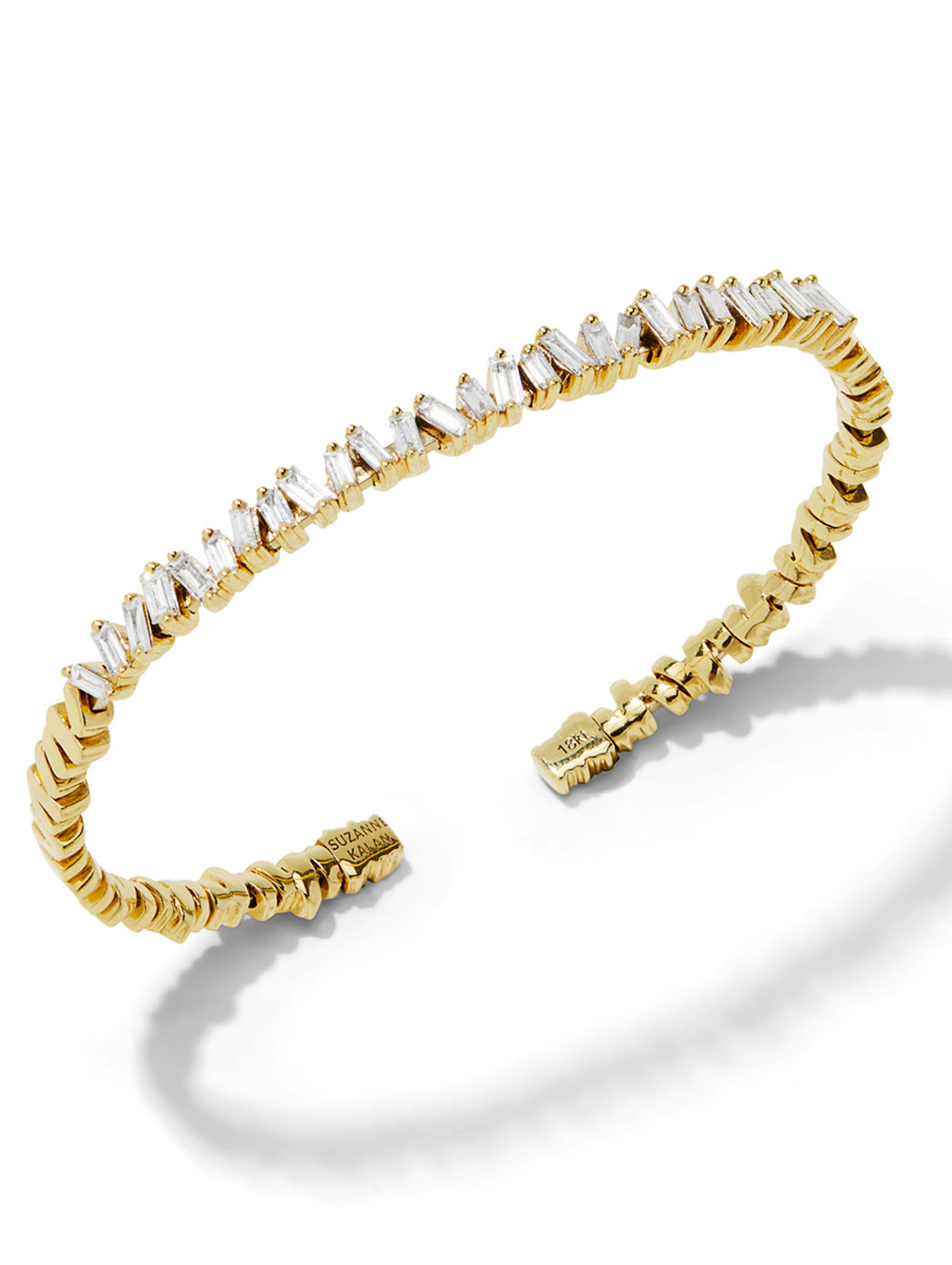 Small Flexible White Diamond Baguette Firework Yellow Gold Bracelet