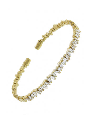 Small Flexible White Diamond Baguette Firework Yellow Gold Bracelet