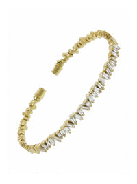 Small Flexible White Diamond Baguette Firework Yellow Gold Bracelet