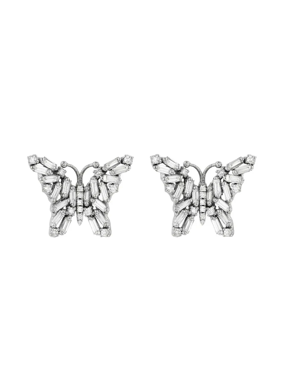 Small White Diamond Firework Butterfly White Gold Stud Earrings