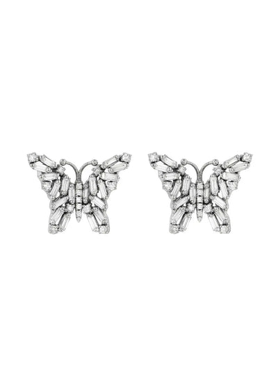 Small White Diamond Firework Butterfly White Gold Stud Earrings