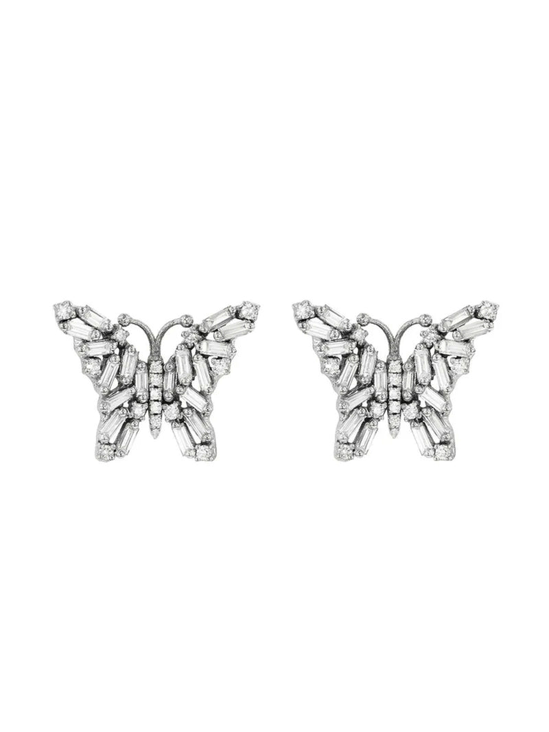 Small White Diamond Firework Butterfly White Gold Stud Earrings