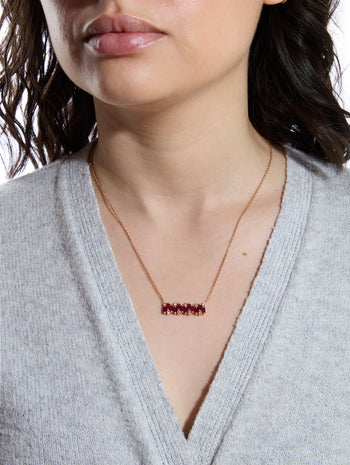 Ruby Baguette and Round Diamond Rose Gold Necklace