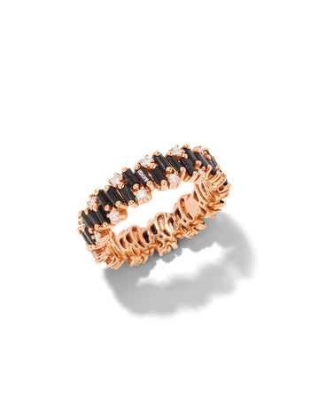 Black Sapphire and Diamond Firework Rose Gold Eternity Ring