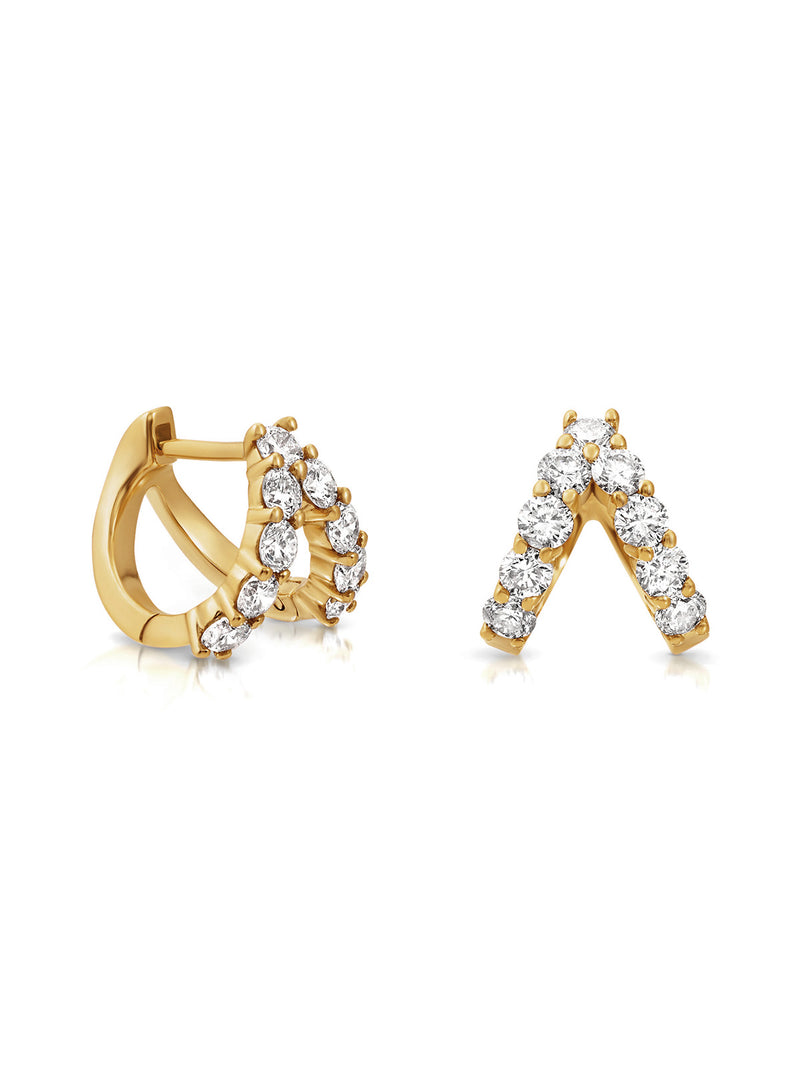 Sparkler Split Huggie Yellow Gold Earrings