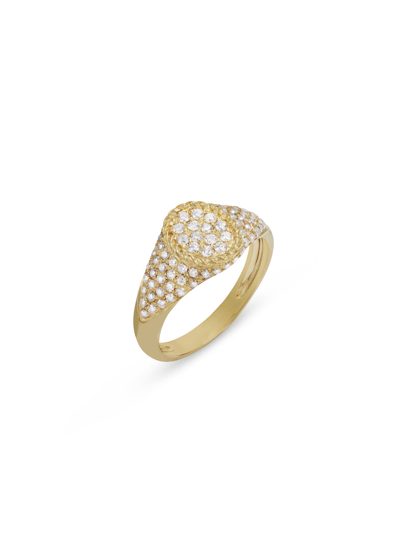 Diamond Baby Oval Cheveliere Yellow Gold Signet Ring