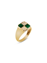 Malachite Mini Damier Yellow Gold Signet Ring