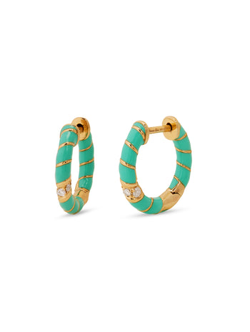 Turquoise Twisted Yellow Gold Hoop Earrings