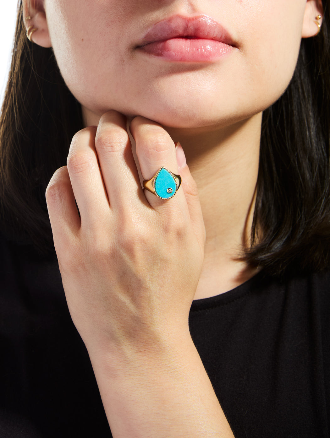 Turquoise Pear Cheveliere Yellow Gold Signet Ring