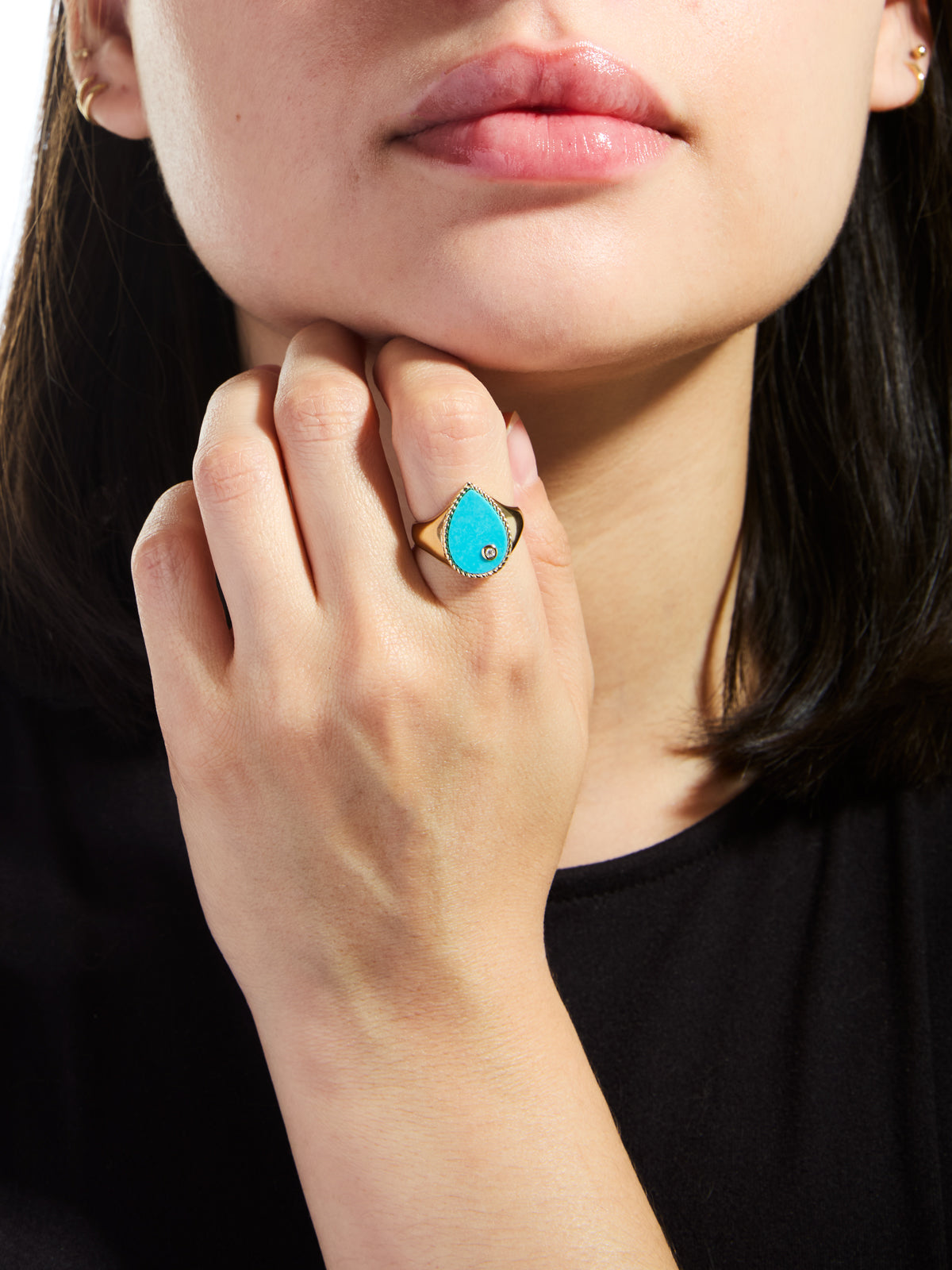 Turquoise Pear Cheveliere Yellow Gold Signet Ring