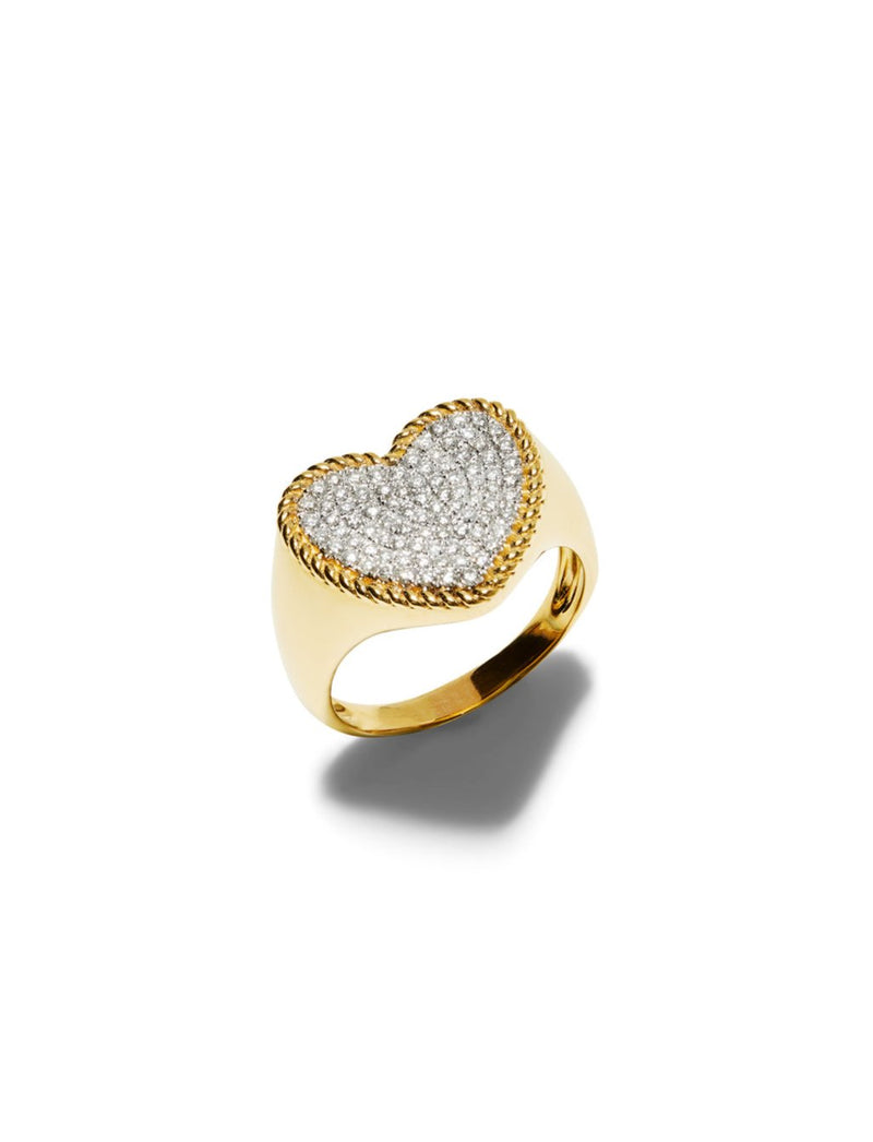 Large Diamond Heart Cheveliere Yellow Gold Ring