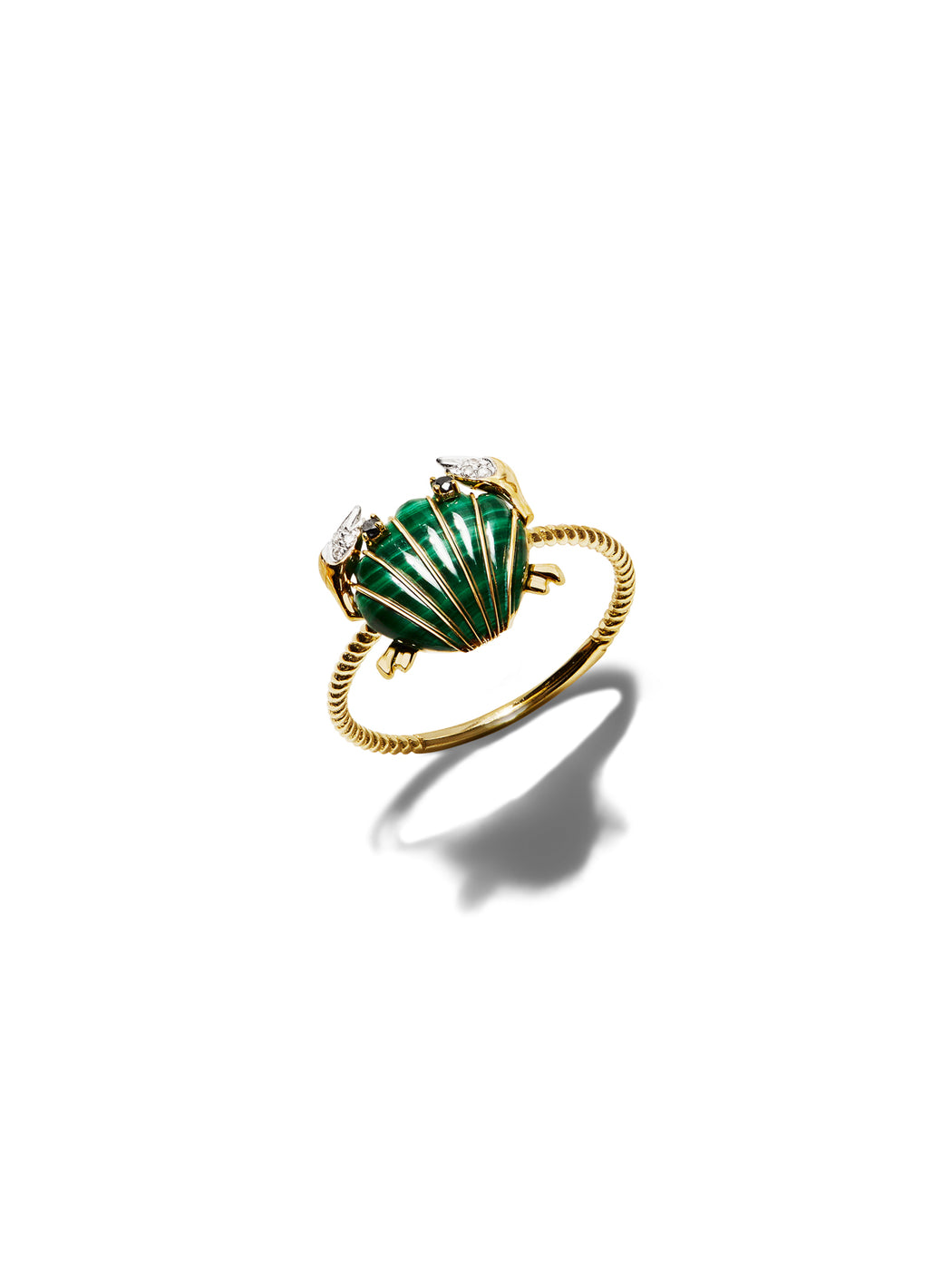 Malachite Mini Crab Yellow Gold Ring