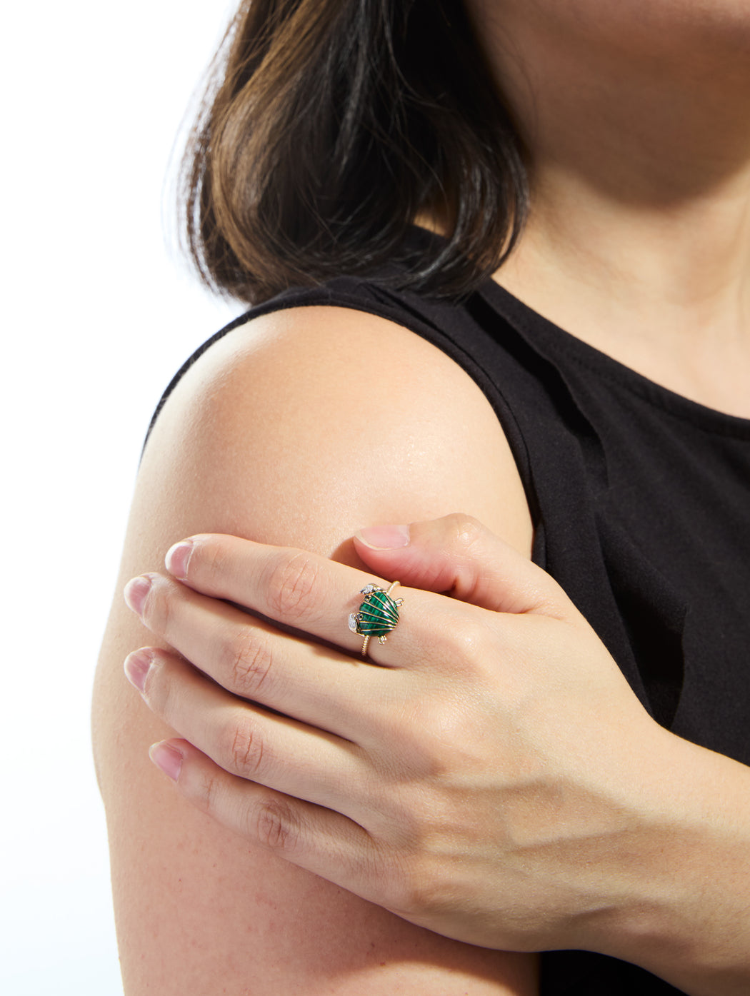 Malachite Mini Crab Yellow Gold Ring