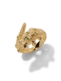 Tsavorite & Diamond Crocodile Yellow Gold Ring