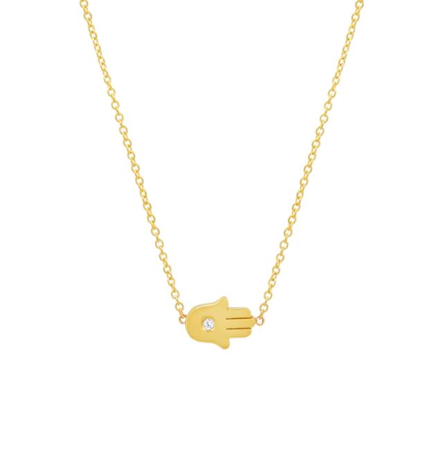 Mini Hamsa Diamond Yellow Gold Necklace