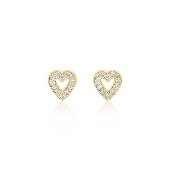 Diamond Mini Open Heart Stud Yellow Gold Earrings