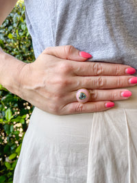 Aquamarine Heart in Pink Opal Petite Lollipop Yellow Gold Ring