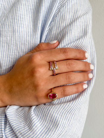 Heirloom Bezel Oval Pink Tourmaline Yellow Gold Ring