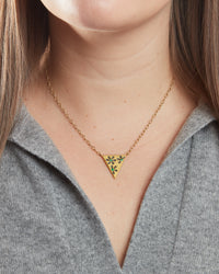 Emerald Flowered Triangle Yellow Gold Necklace
