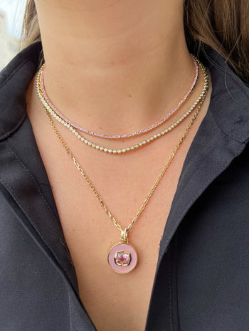 Bejeweled Pink Opal & Tourmaline Yellow Gold Necklace