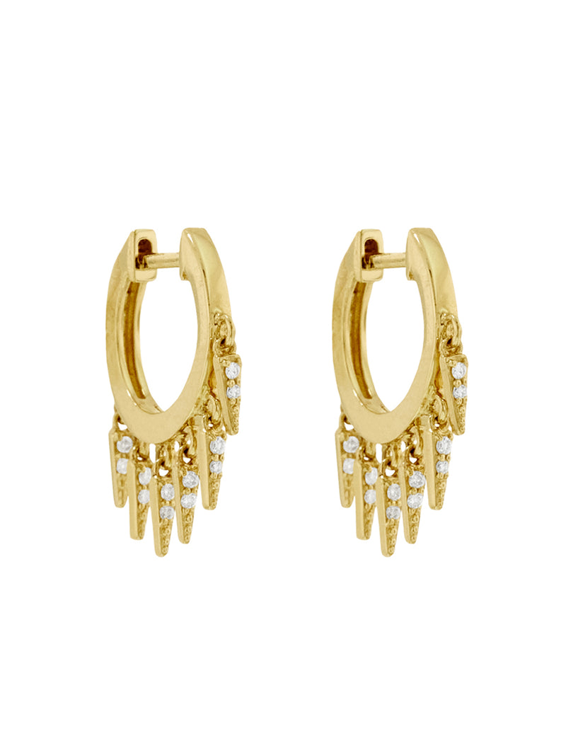 Pavé Diamond Fringe Drop Yellow Gold Hoop Earrings