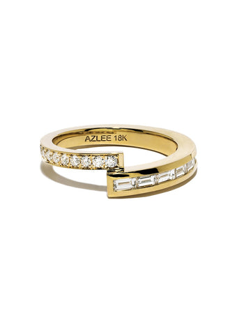 Pavé and Baguette Diamond Band Yellow Gold Ring