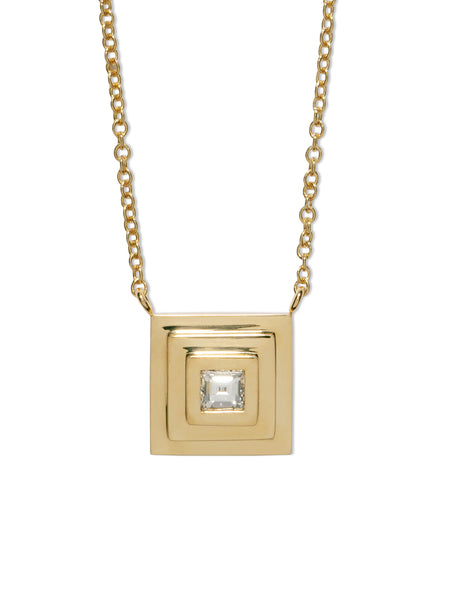 Carré Diamond Staircase Pendant Yellow Gold Necklace