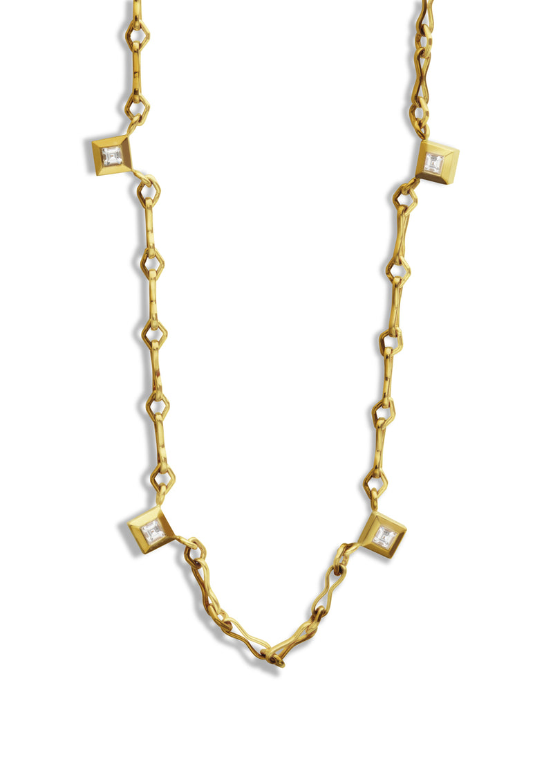 Carré Diamonds Small Diamond Link Handmade Chain Yellow Gold Necklace