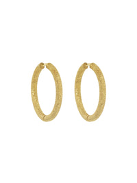 Small Florentine Finish Thick Round Hoop Earrings - Yellow Gold