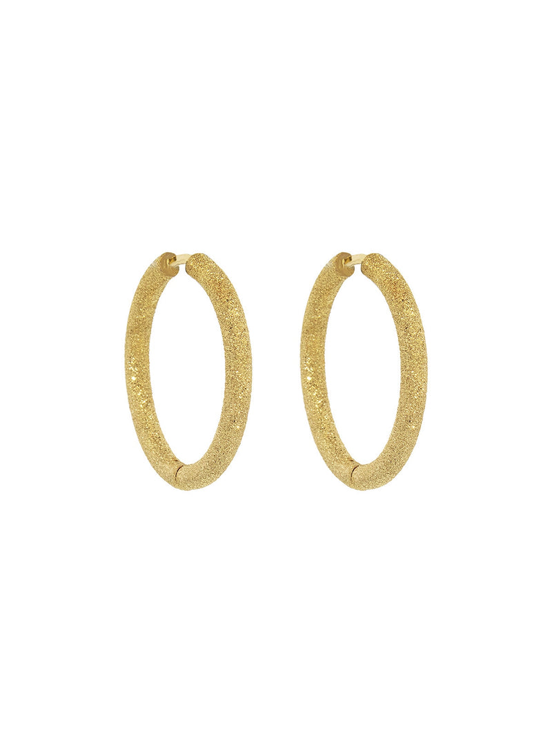 Small Florentine Finish Thick Round Hoop Earrings - Yellow Gold