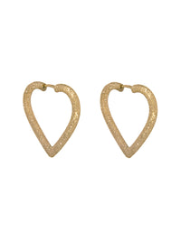 Florentine Finish 18K Yellow Gold Heart Hoop Earrings