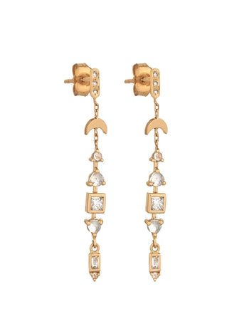 Totem Moonstones and Diamond Earrings - Yellow Gold