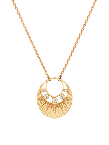 Five Diamond Moon Crescent Yellow Gold Necklace