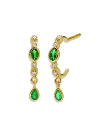 Emerald and Diamond Eye Yellow Gold Hoop Earrings