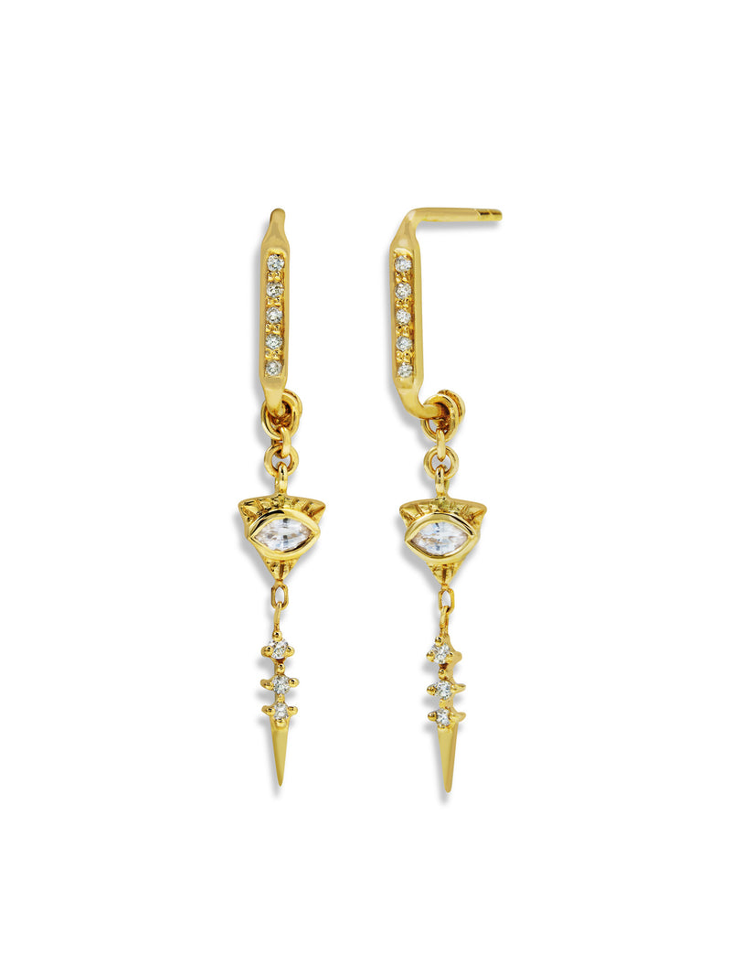 Totem Sapphire Eyes and Diamond Yellow Gold Drop Earrings