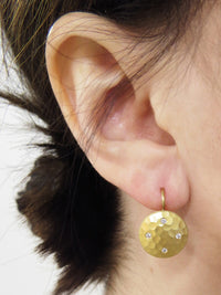 Hammered Disc Earrings with Diamonds - 22 Karat Gold