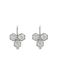 Triple Diamond Hexagonal Earrings - Platinum