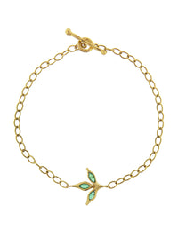 Three Leaf Emerald Chain Bracelet - Yellow Gold