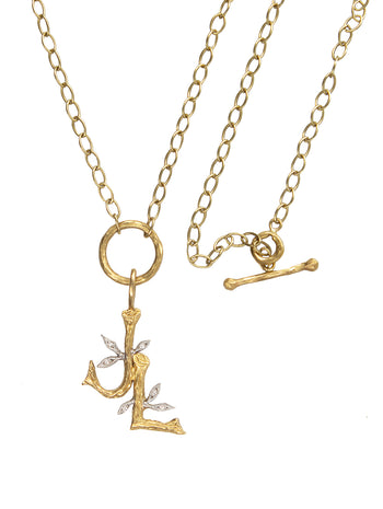 Paired Branch Initials Yellow Gold Love Necklace