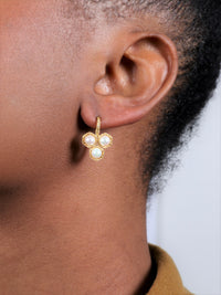 Large Pearl Triple Hexagonal Yellow Gold Earrings