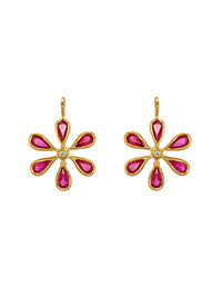 Ruby Flower Yellow Gold Earrings