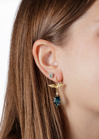 London Blue Topaz Wing Yellow Gold Drop Earrings