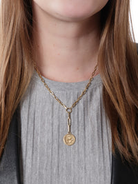 Baby Karma Medallion On Yellow Gold Refined Clip Necklace
