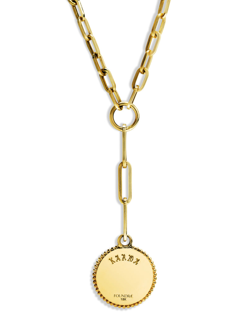 Baby Karma Medallion On Yellow Gold Refined Clip Necklace